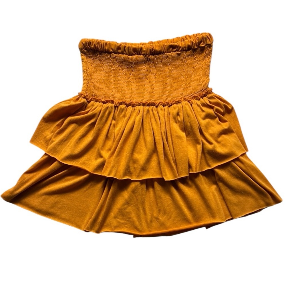 Saturday Sunday by Anthropologie Mustard Bailee Smocked Ruffle Skirt Size XS